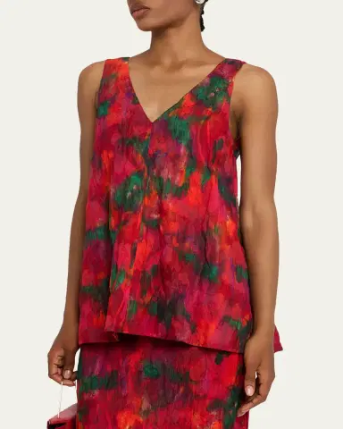 Lafayette 148 New York Sleeveless Abstract-Print Cotton Blouse | Thumbnail 4 Lafayette 148 New York Sleeveless Abstract-Print Cotton Blouse | Thumbnail 4