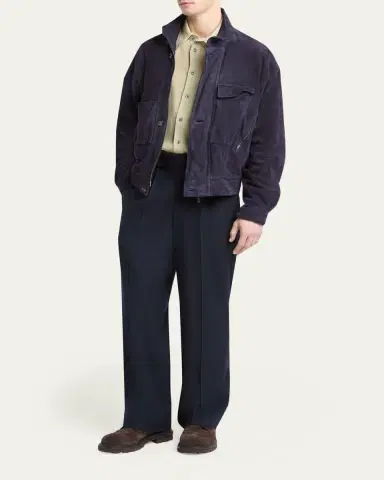 Giorgio Armani Men's Cotton and Silk Textured Button-Down Shirt | Thumbnail 2 Giorgio Armani Men's Cotton and Silk Textured Button-Down Shirt | Thumbnail 2