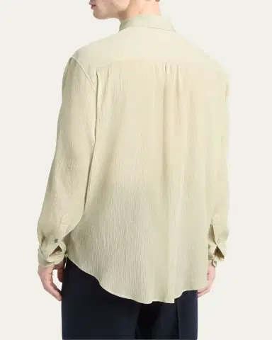 Giorgio Armani Men's Cotton and Silk Textured Button-Down Shirt | Thumbnail 3 Giorgio Armani Men's Cotton and Silk Textured Button-Down Shirt | Thumbnail 3