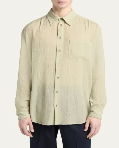 Giorgio Armani Men's Cotton and Silk Textured Button-Down Shirt | Thumbnail 4 Giorgio Armani Men's Cotton and Silk Textured Button-Down Shirt | Thumbnail 4