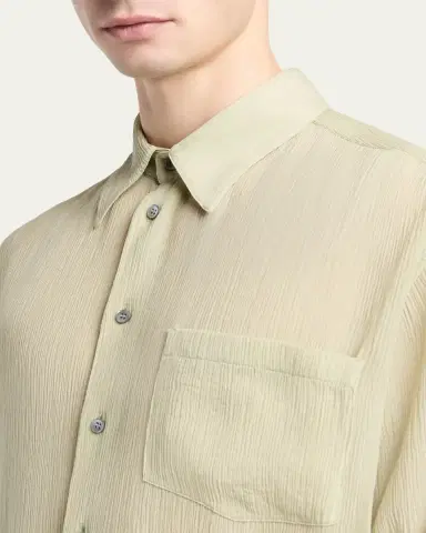 Giorgio Armani Men's Cotton and Silk Textured Button-Down Shirt | Thumbnail 5 Giorgio Armani Men's Cotton and Silk Textured Button-Down Shirt | Thumbnail 5