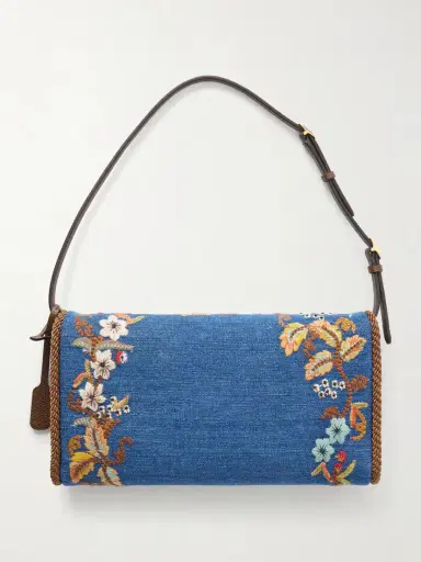 Valentino Garavani Devain Small Leather-trimmed Embroidered Denim Shoulder Bag | Thumbnail 4 Valentino Garavani Devain Small Leather-trimmed Embroidered Denim Shoulder Bag | Thumbnail 4