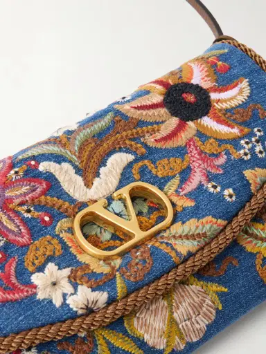 Valentino Garavani Devain Small Leather-trimmed Embroidered Denim Shoulder Bag | Thumbnail 5 Valentino Garavani Devain Small Leather-trimmed Embroidered Denim Shoulder Bag | Thumbnail 5