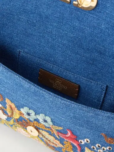 Valentino Garavani Devain Small Leather-trimmed Embroidered Denim Shoulder Bag | Thumbnail 6 Valentino Garavani Devain Small Leather-trimmed Embroidered Denim Shoulder Bag | Thumbnail 6