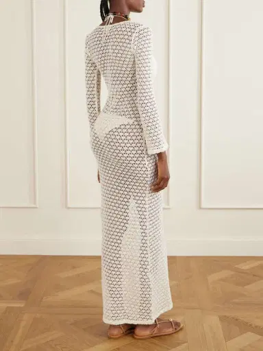 SARA CRISTINA Marina Pearl-embellished Crocheted Cotton Coverup | Thumbnail 3 SARA CRISTINA Marina Pearl-embellished Crocheted Cotton Coverup | Thumbnail 3