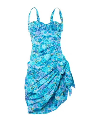 Chloé Asymmetric Bow-detailed Draped Gathered Floral-print Cotton Mini Dress | Thumbnail 1 Chloé Asymmetric Bow-detailed Draped Gathered Floral-print Cotton Mini Dress | Thumbnail 1