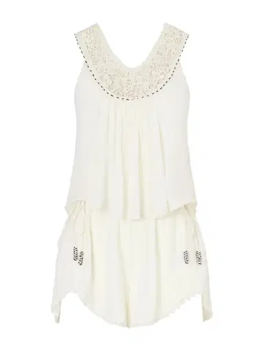Isabel Marant Nilany Lace-trimmed Silk-crepe Playsuit - Ecru | Thumbnail 1 Isabel Marant Nilany Lace-trimmed Silk-crepe Playsuit - Ecru | Thumbnail 1