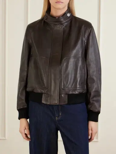 Nour Hammour Rios Ribbed Leather Bomber Jacket - Dark brown | Thumbnail 3 Nour Hammour Rios Ribbed Leather Bomber Jacket - Dark brown | Thumbnail 3