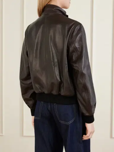 Nour Hammour Rios Ribbed Leather Bomber Jacket - Dark brown | Thumbnail 4 Nour Hammour Rios Ribbed Leather Bomber Jacket - Dark brown | Thumbnail 4