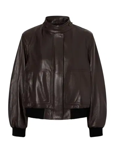 Nour Hammour Rios Ribbed Leather Bomber Jacket - Dark brown | Thumbnail 1 Nour Hammour Rios Ribbed Leather Bomber Jacket - Dark brown | Thumbnail 1
