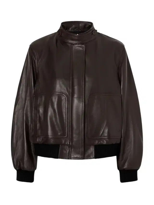 Rios Ribbed Leather Bomber Jacket - Dark brown Rios Ribbed Leather Bomber Jacket - Dark brown