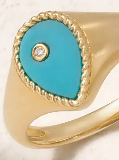 Yvonne Léon 9-karat Gold, Turquoise And Diamond Signet Ring | Thumbnail 4 Yvonne Léon 9-karat Gold, Turquoise And Diamond Signet Ring | Thumbnail 4
