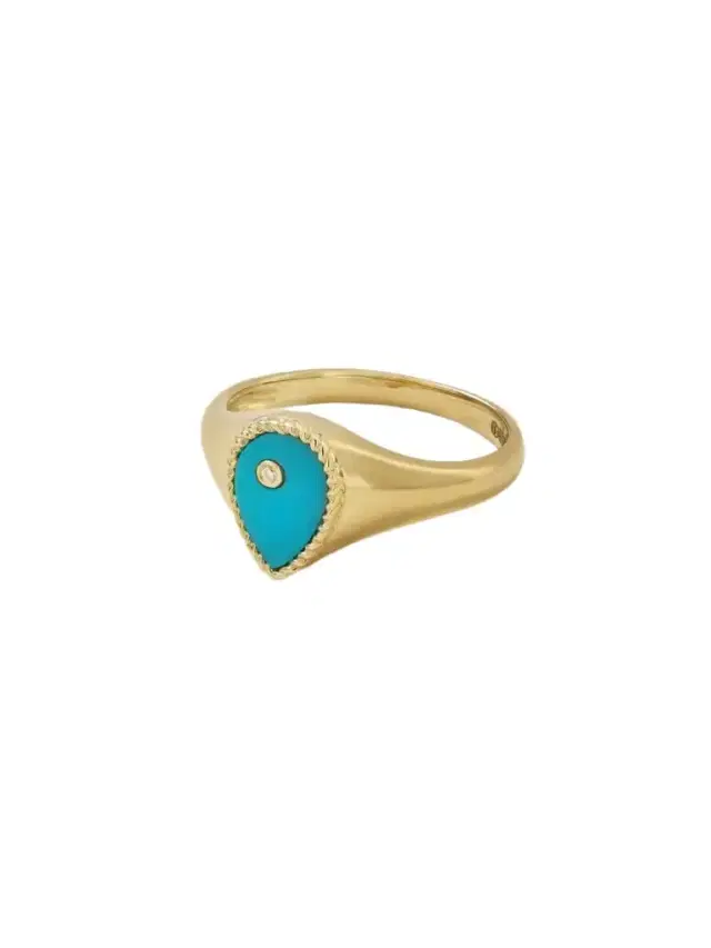9-karat Gold, Turquoise And Diamond Signet Ring 9-karat Gold, Turquoise And Diamond Signet Ring