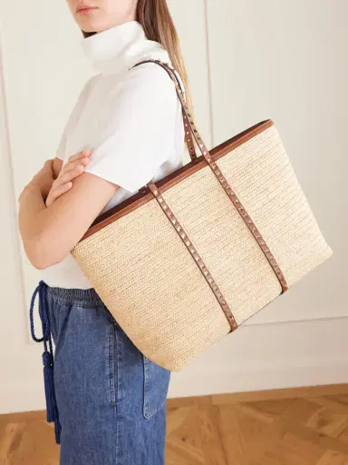 Valentino Garavani Rockstud Leather-trimmed Raffia Tote | Thumbnail 3 Valentino Garavani Rockstud Leather-trimmed Raffia Tote | Thumbnail 3