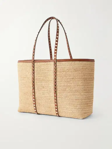 Valentino Garavani Rockstud Leather-trimmed Raffia Tote | Thumbnail 4 Valentino Garavani Rockstud Leather-trimmed Raffia Tote | Thumbnail 4