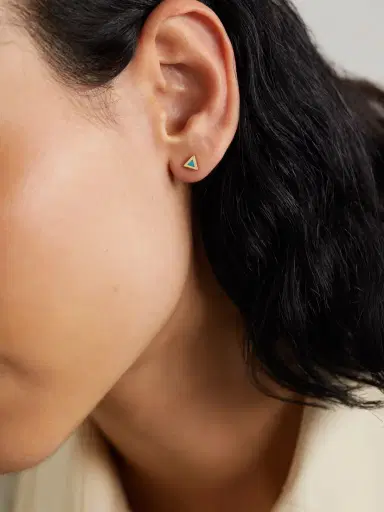 Jennifer Meyer Mini Triangle 18-karat Gold Turquoise Earrings | Thumbnail 2 Jennifer Meyer Mini Triangle 18-karat Gold Turquoise Earrings | Thumbnail 2