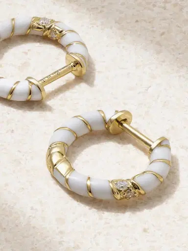 Yvonne Léon 9-karat Gold, Enamel And Diamond Hoop Earrings | Thumbnail 3 Yvonne Léon 9-karat Gold, Enamel And Diamond Hoop Earrings | Thumbnail 3
