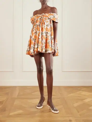 Chloé Off-the-shoulder Gathered Floral-print Cotton-poplin Mini Dress | Thumbnail 2 Chloé Off-the-shoulder Gathered Floral-print Cotton-poplin Mini Dress | Thumbnail 2