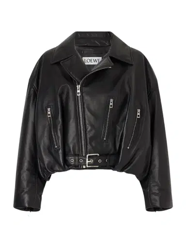 Loewe Cropped Buckled Leather Biker Jacket | Thumbnail 1 Loewe Cropped Buckled Leather Biker Jacket | Thumbnail 1