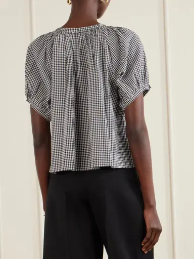 DÔEN June Gathered Checked Cotton Blouse | Thumbnail 3 DÔEN June Gathered Checked Cotton Blouse | Thumbnail 3
