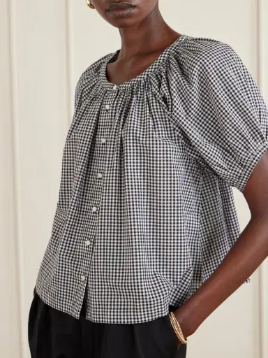 DÔEN June Gathered Checked Cotton Blouse | Thumbnail 4 DÔEN June Gathered Checked Cotton Blouse | Thumbnail 4