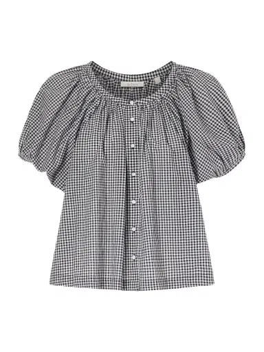 DÔEN June Gathered Checked Cotton Blouse | Thumbnail 1 DÔEN June Gathered Checked Cotton Blouse | Thumbnail 1