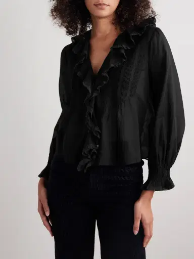 DÔEN Hardy Lace-trimmed Ruffled Pintucked Organic Cotton-voile Blouse | Thumbnail 3 DÔEN Hardy Lace-trimmed Ruffled Pintucked Organic Cotton-voile Blouse | Thumbnail 3