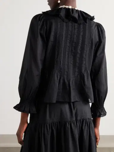 DÔEN Hardy Lace-trimmed Ruffled Pintucked Organic Cotton-voile Blouse | Thumbnail 4 DÔEN Hardy Lace-trimmed Ruffled Pintucked Organic Cotton-voile Blouse | Thumbnail 4