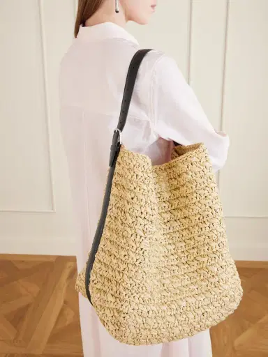 TOTEME Leather-trimmed Raffia Shoulder Bag | Thumbnail 2 TOTEME Leather-trimmed Raffia Shoulder Bag | Thumbnail 2