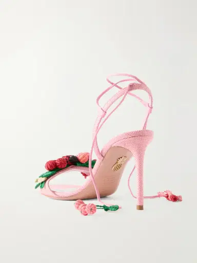 Aquazzura Botanica 105 Embellished Leather And Raffia Sandals | Thumbnail 3 Aquazzura Botanica 105 Embellished Leather And Raffia Sandals | Thumbnail 3