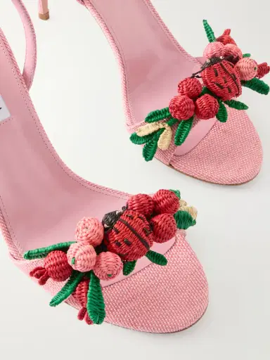 Aquazzura Botanica 105 Embellished Leather And Raffia Sandals | Thumbnail 5 Aquazzura Botanica 105 Embellished Leather And Raffia Sandals | Thumbnail 5