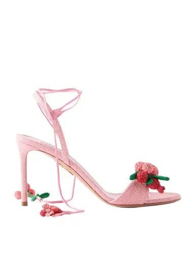Aquazzura Botanica 105 Embellished Leather And Raffia Sandals | Thumbnail 1 Aquazzura Botanica 105 Embellished Leather And Raffia Sandals | Thumbnail 1