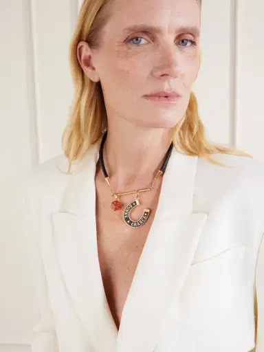 Marie Lichtenberg Lasso, Jasper Dado And Bonne Chance Jumbo 18-karat Gold, Ebony And Diamond Leather Necklace | Thumbnail 2 Marie Lichtenberg Lasso, Jasper Dado And Bonne Chance Jumbo 18-karat Gold, Ebony And Diamond Leather Necklace | Thumbnail 2