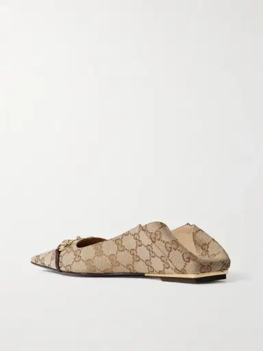 Gucci Vittoria Horsebit-detailed Leather-trimmed Canvas-jacquard Ballet Flats | Thumbnail 3 Gucci Vittoria Horsebit-detailed Leather-trimmed Canvas-jacquard Ballet Flats | Thumbnail 3