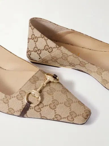 Gucci Vittoria Horsebit-detailed Leather-trimmed Canvas-jacquard Ballet Flats | Thumbnail 4 Gucci Vittoria Horsebit-detailed Leather-trimmed Canvas-jacquard Ballet Flats | Thumbnail 4