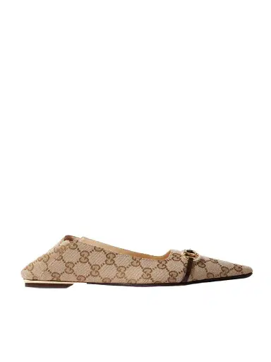 Gucci Vittoria Horsebit-detailed Leather-trimmed Canvas-jacquard Ballet Flats | Thumbnail 1 Gucci Vittoria Horsebit-detailed Leather-trimmed Canvas-jacquard Ballet Flats | Thumbnail 1