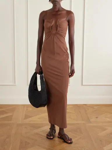 Christopher Esber Arced Ruched Satin Maxi Dress | Thumbnail 2 Christopher Esber Arced Ruched Satin Maxi Dress | Thumbnail 2