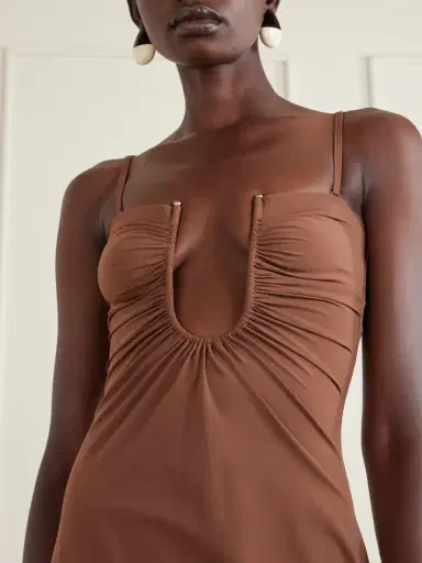 Christopher Esber Arced Ruched Satin Maxi Dress | Thumbnail 4 Christopher Esber Arced Ruched Satin Maxi Dress | Thumbnail 4