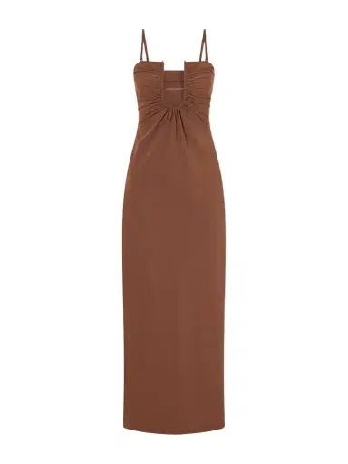 Christopher Esber Arced Ruched Satin Maxi Dress | Thumbnail 1 Christopher Esber Arced Ruched Satin Maxi Dress | Thumbnail 1