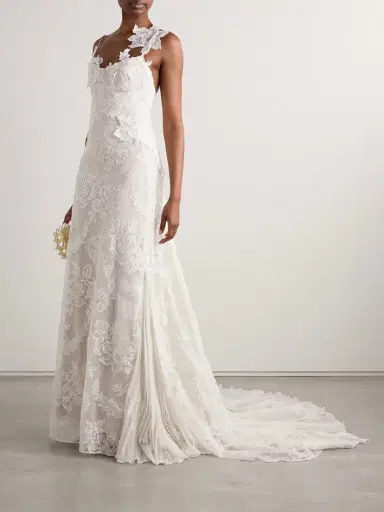 Danielle Frankel Edie Appliquéd Silk Chiffon-trimmed Cotton-blend Corded Lace Gown | Thumbnail 2 Danielle Frankel Edie Appliquéd Silk Chiffon-trimmed Cotton-blend Corded Lace Gown | Thumbnail 2