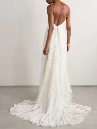 Danielle Frankel Edie Appliquéd Silk Chiffon-trimmed Cotton-blend Corded Lace Gown | Thumbnail 3 Danielle Frankel Edie Appliquéd Silk Chiffon-trimmed Cotton-blend Corded Lace Gown | Thumbnail 3