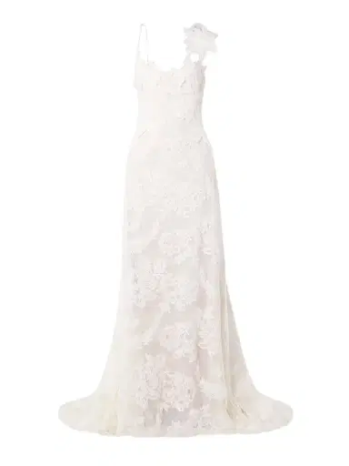 Danielle Frankel Edie Appliquéd Silk Chiffon-trimmed Cotton-blend Corded Lace Gown | Thumbnail 1 Danielle Frankel Edie Appliquéd Silk Chiffon-trimmed Cotton-blend Corded Lace Gown | Thumbnail 1