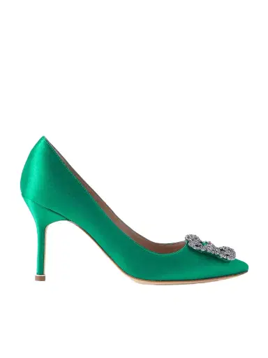 Manolo Blahnik Hangisi 90 Crystal-embellished Satin Pumps | Thumbnail 1 Manolo Blahnik Hangisi 90 Crystal-embellished Satin Pumps | Thumbnail 1