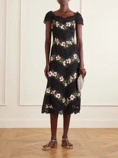 Oscar de la Renta Floral-print Faille And Lace Midi Dress | Thumbnail 2 Oscar de la Renta Floral-print Faille And Lace Midi Dress | Thumbnail 2