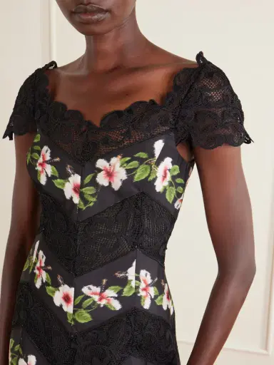 Oscar de la Renta Floral-print Faille And Lace Midi Dress | Thumbnail 4 Oscar de la Renta Floral-print Faille And Lace Midi Dress | Thumbnail 4