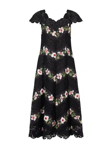 Oscar de la Renta Floral-print Faille And Lace Midi Dress | Thumbnail 1 Oscar de la Renta Floral-print Faille And Lace Midi Dress | Thumbnail 1