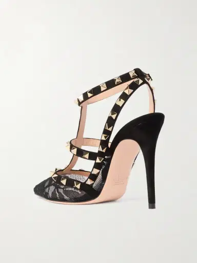 Valentino Garavani Rockstud 100 Suede-trimmed Lace Pumps | Thumbnail 3 Valentino Garavani Rockstud 100 Suede-trimmed Lace Pumps | Thumbnail 3