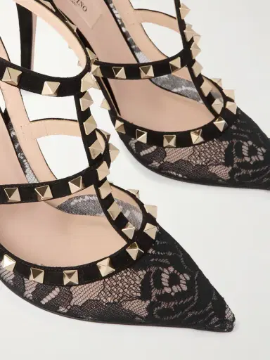 Valentino Garavani Rockstud 100 Suede-trimmed Lace Pumps | Thumbnail 4 Valentino Garavani Rockstud 100 Suede-trimmed Lace Pumps | Thumbnail 4