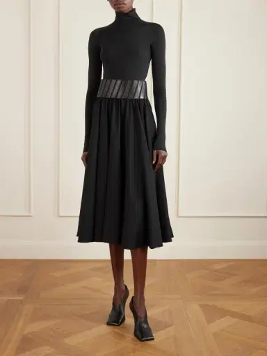Alaïa Leather-trimmed Wool-gabardine Midi Skirt | Thumbnail 2 Alaïa Leather-trimmed Wool-gabardine Midi Skirt | Thumbnail 2