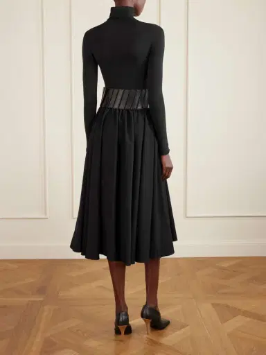 Alaïa Leather-trimmed Wool-gabardine Midi Skirt | Thumbnail 3 Alaïa Leather-trimmed Wool-gabardine Midi Skirt | Thumbnail 3
